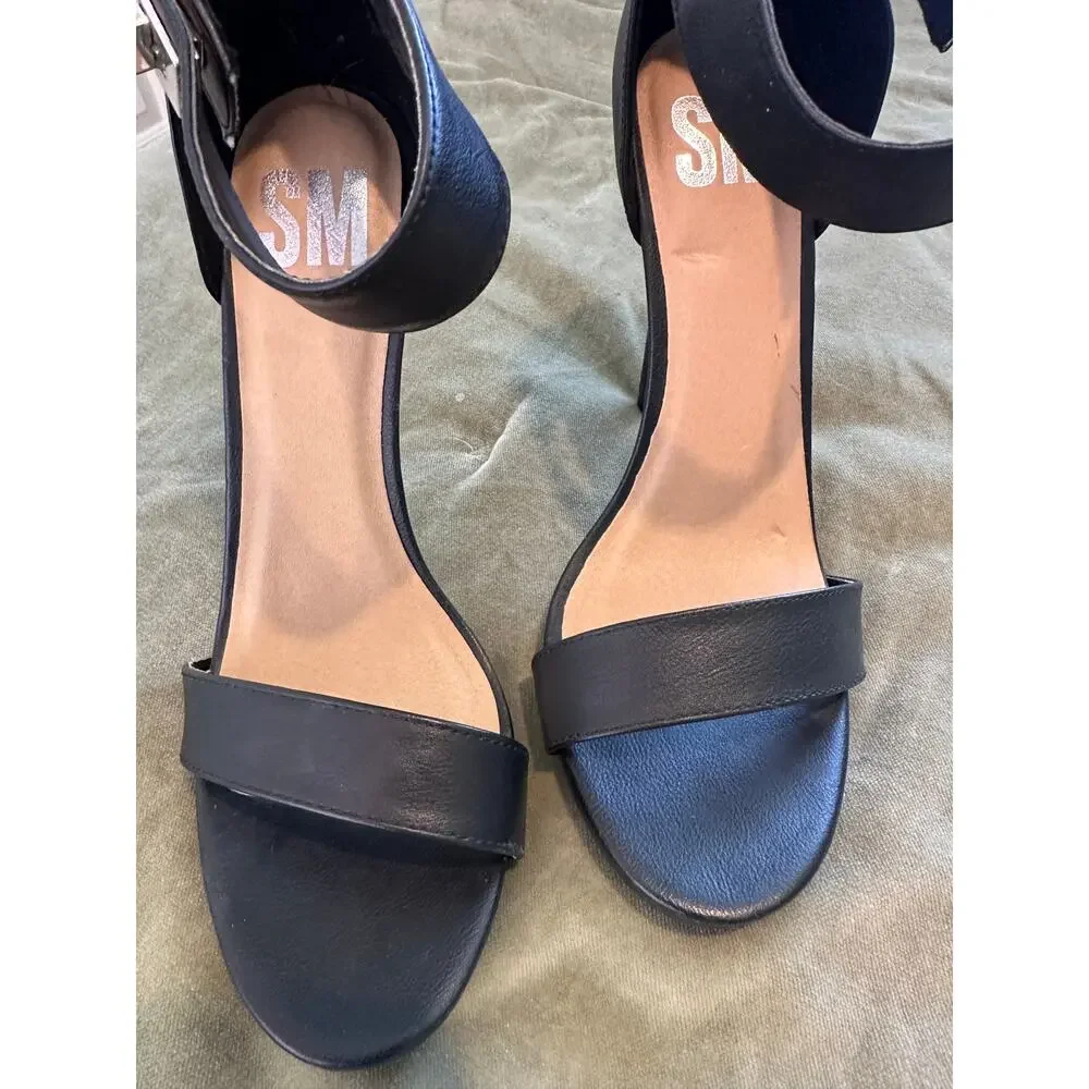 SM Black Stiletto Ankle Strap Heels 8